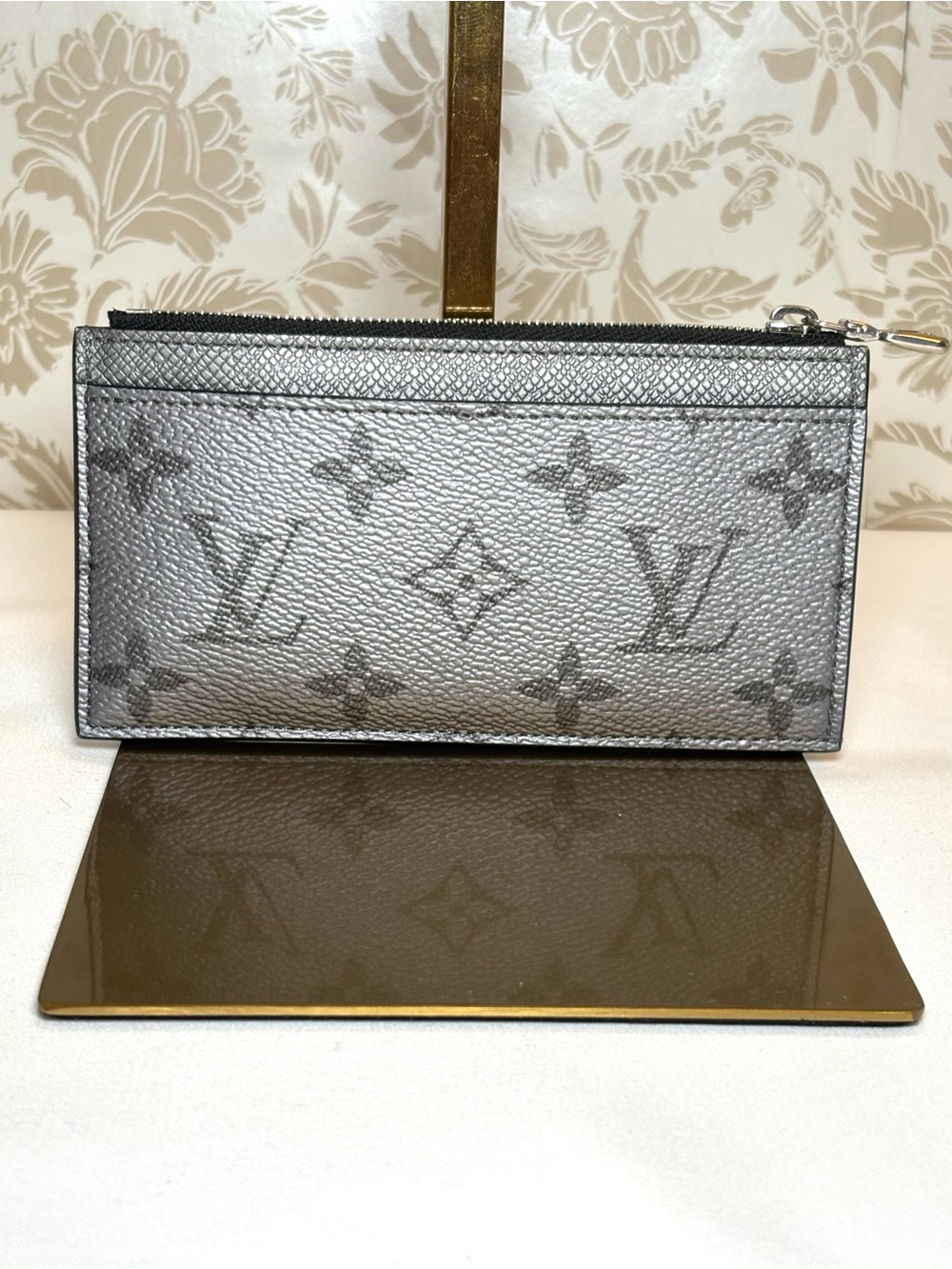 Louis Vuitton Metallic Gray Monogram Zip Card Holder